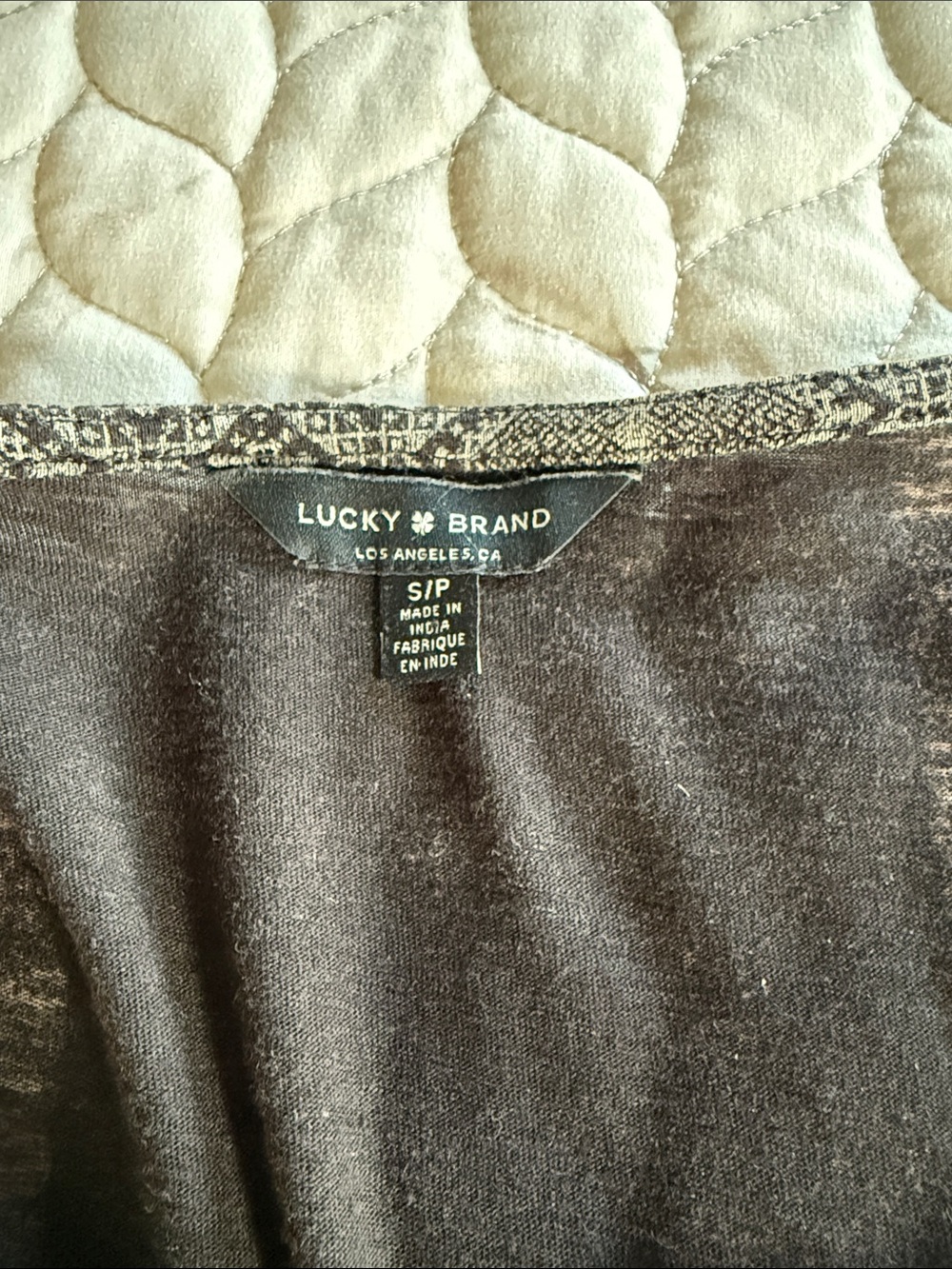 Lucky Brand Dark Black Knit Top with Patterned Neck Trim